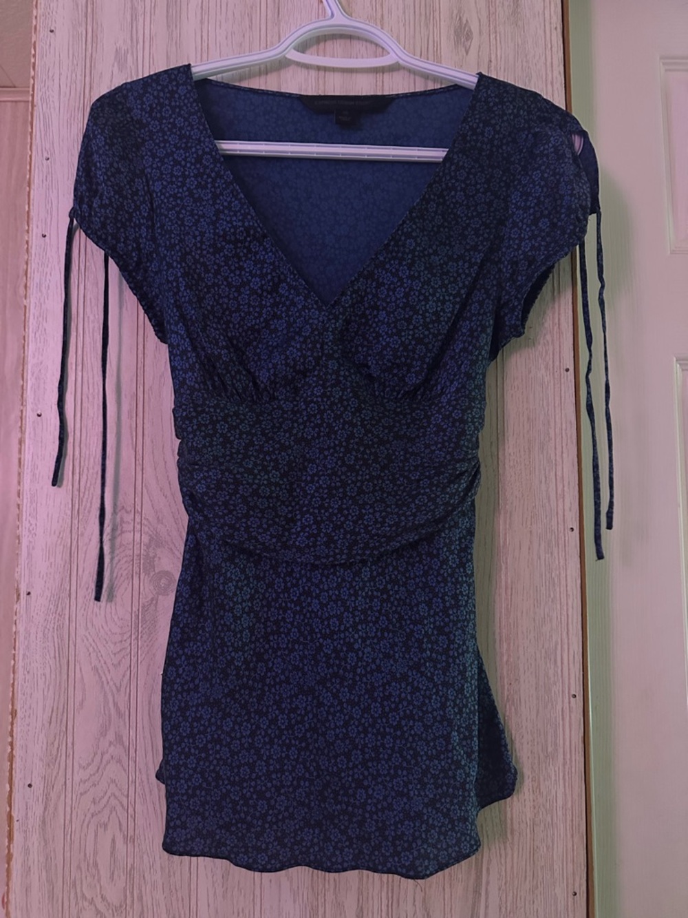 Express Navy Floral V-Neck Short Sleeve Tunic